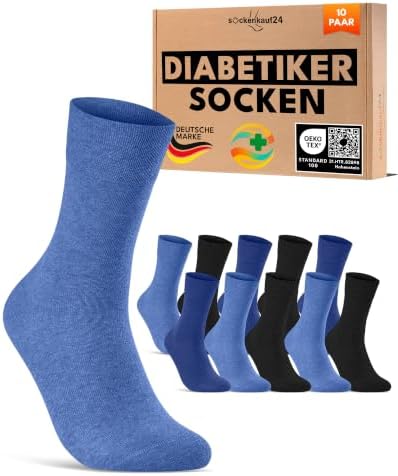 sockenkauf24 10 Paar Diabetikersocken für Herren & Damen ohne Gummibund & ohne Naht aus Baumwolle Diabetiker Socken mit Komfortbund ohne Gummi