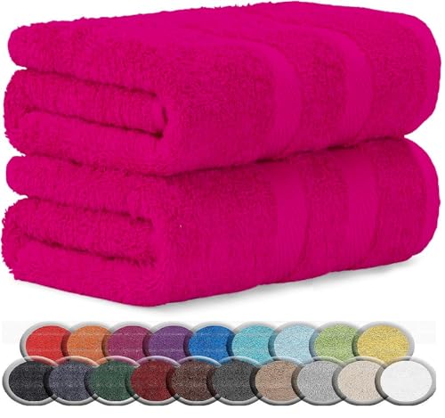 Image of LoomTrove Pack of 2 Extra Large Jumbo Bath Sheets 100 x 200 cm 100% Egyptian Combed Cotton XL Towels Quick Dry Big Bath Sheet Super Soft Hotel Quality Towels Set (Pink)