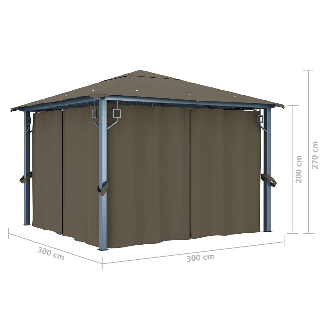 vidaXL Gazebo con Tende e Luci LED 300x300 cm Grigio Talpa Alluminio