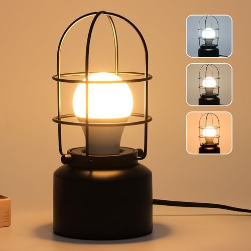 Haian Support Vintage Rustic Desk Lamp - Industrial Bedside Table Lamp for Nightstand - Antique Small Lamp with 3 Color Temperatures LED Bulb and Wire Switch