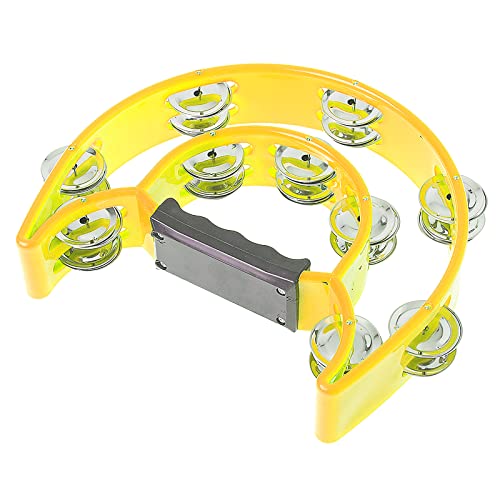 Half Moon Tambourine - Musical Instrument Percussion With Steel Jingle Bells For Drum & Guitar Playing (Yellow) #TOP3