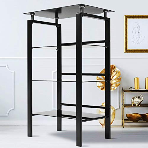 INTERGREAT Audio Stand Black Glass Audio Tower Audio Video Tower Components Shelf 4