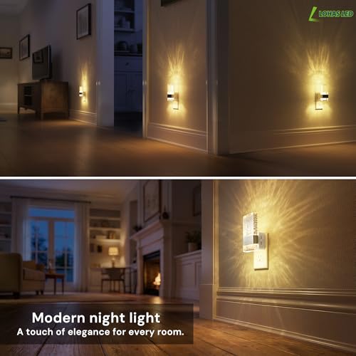 Image of L LOHAS LED Night Light, Dimmable Night Lights Plug into Wall, 2 Pack Acrylic Silver Nightlight with Light Sensor, 0-100LM Automatic Plug in Nightlight for Bathroom, Hallway, Stairway, Gift