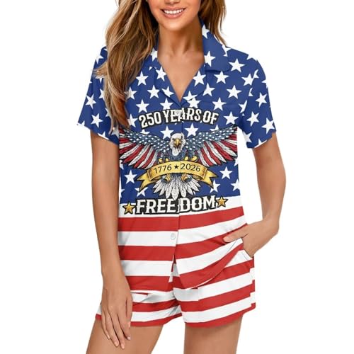Image of Women's Short Sleeve Sleepwear Button 2 Piece Plus Size Pajamas Casual Soft Stretchy Funny Nightwear with Pockets