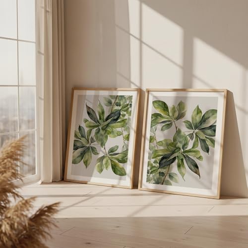 Image of COLOSSAL ART HOUSE Set of 2 botanical wall art paintings for living room & wall painting for bedroom wall decor - (10x13 Inch framed poster, Paintings for home decor)