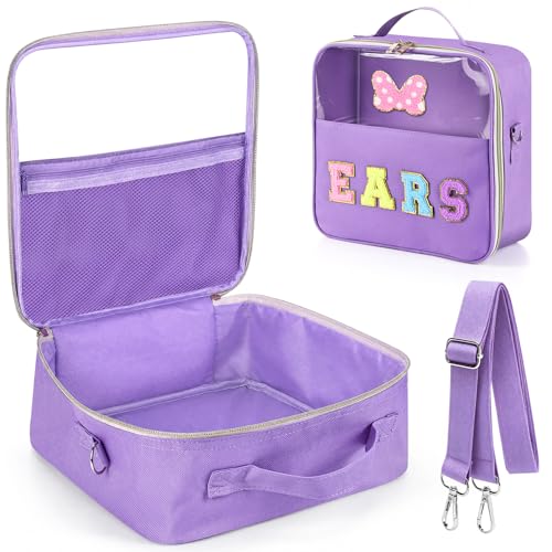 BOBOKA Estojo de viagem com orelhas de rato e laço de letras, suporte de faixa de cabeça de parque, bolsa organizadora de acessórios de cabelo, bolsa organizadora para meninas, mulheres, crianças e