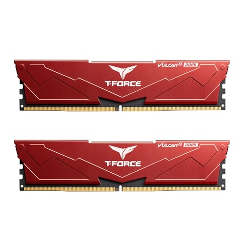 TEAMGROUP T-Force Vulcan Alpha DDR5 Ram 32GB Kit (2x16GB) 6000MHz (PC5-48000) CL38 Desktop Memory Module Ram AMD Optimized Memory Red FLARD532G6000HC38JDC01
