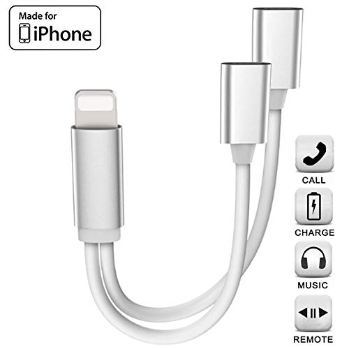 iPhone Adapter & Splitter, [Apple MFi Certified] 2 in 1 Dual Lightning Headphone