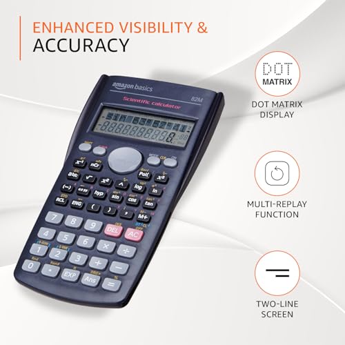 Image of Amazon Basics AB-82MS 240 Functions and 2-Line Display Scientific Calculator | 240 Function Scientific Calculator | 2-Line Large Display, Blue