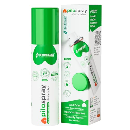 Image of Healing Hands PiloSpray Piles Treatment Spray - 70 gram, Patented Plant Based Hemorrhoids and Fissure Solution, Clinically Proven, Herbal & Natural Care