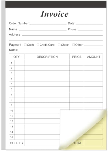 Invoice Receipt Book with Cardboard 2-Part Carbonless, 5.5