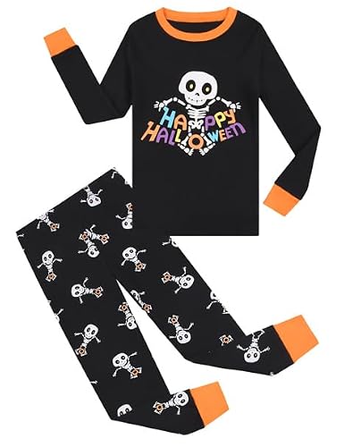 Benaive Boys Halloween Pajamas Glow In Dark Holiday Pjs for Boy Cotton Pajama Sets 2 Pieces Kids Sleepwear Long Sleeves Size 8