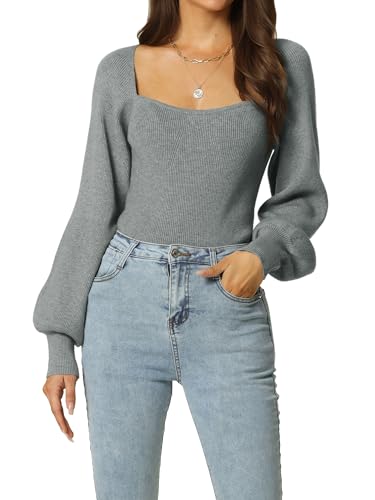 Image of Seta T Women's Square Neck Long Sleeve Sweaters Casual Ribbed Knit Fitted Pullover Sweater Tops