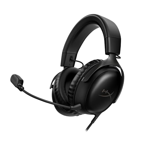 HyperX Cloud III – Wired Gaming Headset, PC, PS5, Xbox Series X|S, Angled 53mm Drivers, DTS Spatial Audio, Memory Foam, Durable Frame, Ultra-Clear 10mm Mic, USB-C, USB-A, 3.5mm – Black