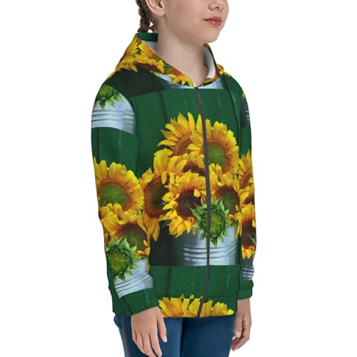 Sunflowers in Bucket Kids Pullover Hoodies Boys Zip Up Sweatshirts Girls Athletic Clothes with Pocket4
