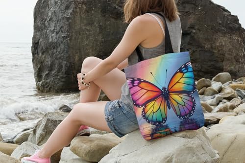 Butterfly Tote Bag- Rainbow Monarch Beach Bag for Girls Pretty Colorful Reusable Shopping Bags Fun Kids Travel Totes4