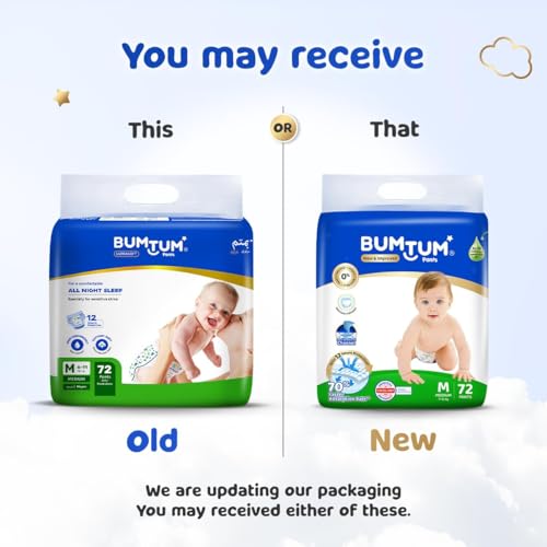 Bumtum Baby Diaper Pants, XL Size, 108 Count, Double Layer Leakage Protection Infused With Aloe Vera, Cottony Soft High Absorb Technology (Pack of 2) Bumtum Baby Diaper Pants, XL Size, 108 Count, Double Layer Leakage Protection Infused With Aloe Vera, Cottony Soft High Absorb Technology (Pack of 2)