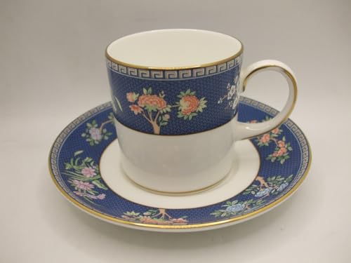 Wedgwood Blue Siam Pattern Coffee Cup & Saucer Can Shaped 7.5cm Height Made in England