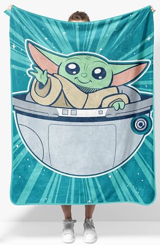 Jay Franco Kids Plush Throw Blanket – Soft & Cozy Fleece Throw for Bedroom & Couch Décor, Official Licensed Product, Teal - Mandalorian, 40x50 - Travel Blanket