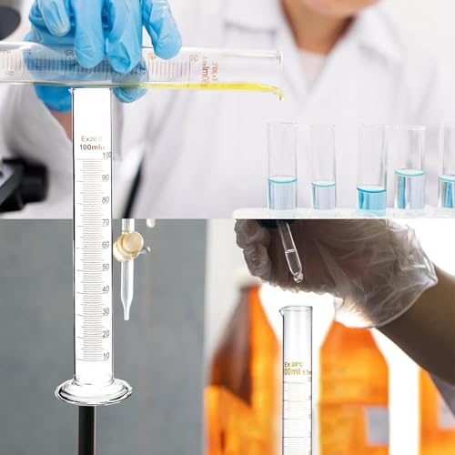 Messzylinder Glas,100 ml,1 Stück mit 1Stück Waschbürste für Dickglas Graduierten Glasmesszylinder Set Chemistry Messung Werkzeuge