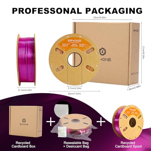 Image of ERYONE Silk Tri Color PLA Filament 3D Printer 1.75mm + /- 0.03mm, Multicolor Filament Tricolor PLA 1KG(2.2lbs) Cardboard Spool, Gold Blue Purple