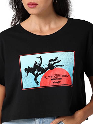Wrangler Women's X Austin City Limits Boyfriend Crop T-Shirt, Jet Black, Large #TOP2