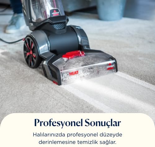 Bissell Proheat 2X Revolution cleaning a carpet, showing a clean path.