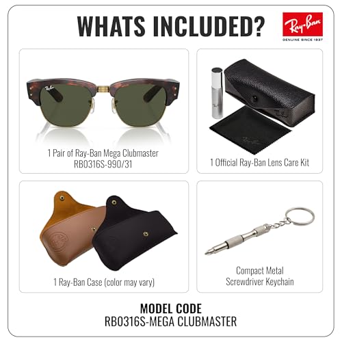 Image of Ray-Ban RB0316S MEGA CLUBMASTER Square Shaped Sunglasses for Men & Women with Official RAYBAN Eyewear Kit