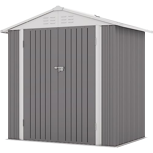 Image of Patiowell 6x4 FT Outdoor Storage Shed, Metal Outdoor Sheds with Vents&Lock | Water-Resistance Garden Shed of Galvanized Steel for Lawn, Patio, Backyard Garden Tools, Bikes, Gray