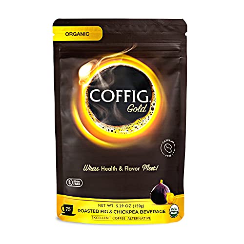 Coffig Gold Organic Coffee Substitute, Chickpea and Roasted Fig Beverage, Caffeine-Free Herbal Energy Drinks, 5.29oz (150g)