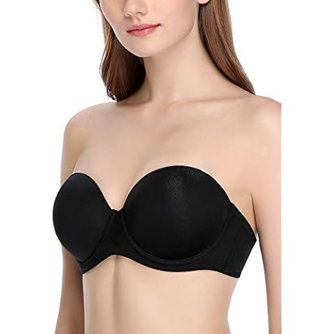 JOATEAY Strapless Bra for Women Push Up Full Figure Multiway Underwire Plus Size Bra Non-Slip Support - black - 32 E Cover