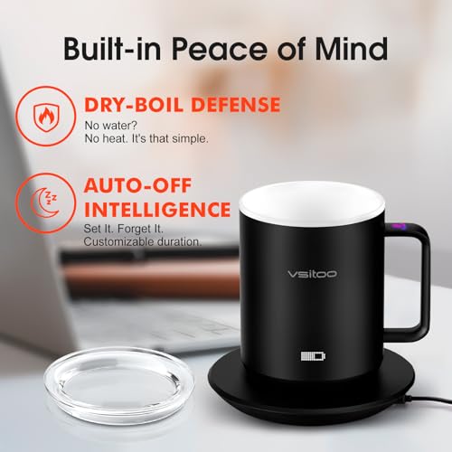 Vsitoo S3 12oz Heated Espresso Mug, Smart Self Heating Coffee Mug for Espresso Lovers, AI Auto-Sensing Temperature Control 120-150℉, Rechargeable Mug Warmer, 316 SS IPX7, Gift for Women Men, White by VSITOO - Image 5