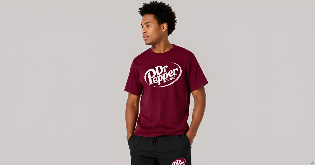 Bioworld Dr Pepper Logo Adult Maroon T-Shirt and Black Sleep Pajama Pant Set