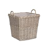 Square Rustic Countryside Style Chunky Wicker Fireside Heavy Duty Log Basket