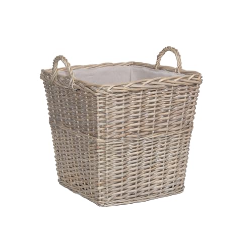 Square Rustic Countryside Style Chunky Wicker Fireside Heavy Duty Log Basket