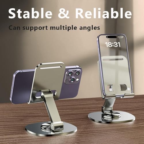 Image of WALLVIEW TECH Mobile Phone Stand 360 Rotation Height and Angle Adjustable Cell Phone Stand for Desk Office Foldable Desktop Phone Holder for Smartphone 4-10'' Tablet Holder (Gray)