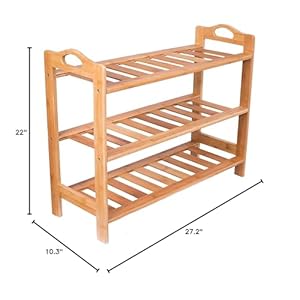 Birdrock home 3 tier free standing shoe rack with handles natural bamboo wood closets and entryway storage organizer stand fits 9 pairs of shoes  urban country home decor