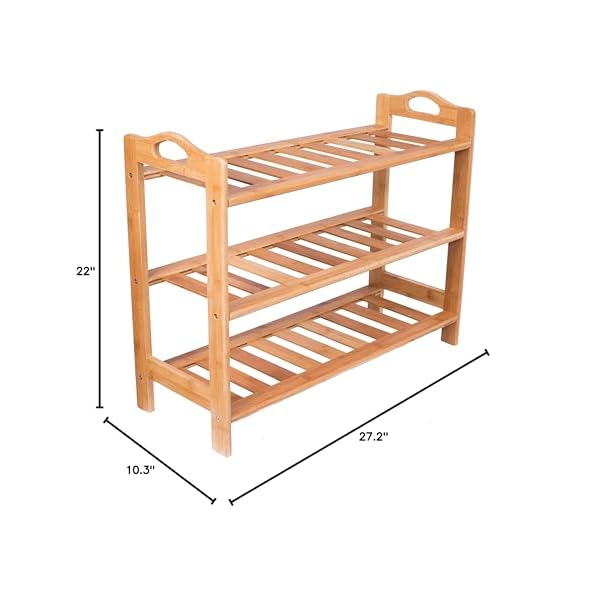 Birdrock home 3 tier free standing shoe rack with handles natural bamboo wood closets and entryway storage organizer stand fits 9 pairs of shoes  urban country home decor