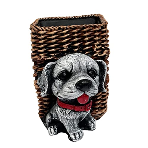 Image of AUGEN Pen Stand Decorative Hand Painted Puppy, Dog Design Stationery Holder | Gift Item | Table Top Decor (1032)