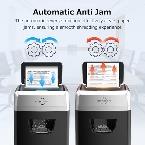 Image of BONSEN 150-Sheet Autofeed Paper Shredder Heavy Duty, 60 Mins Micro-Cut Shredder for Office, 6 Gal Large Capacity Bin P-4 High Security Commercial Document Shredders for Home Office S3114