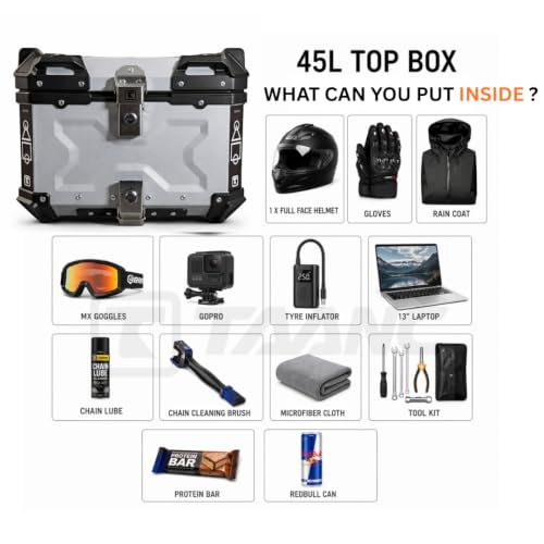 Image of CORE 45L Aluminium Motorcycle Travel Combo | X-Type Touring Storage Case with Universal Mount Plate | Lockable Rear Luggage Carrier for Travel Essentials | Water-Resistant Top Case - Aero Silver