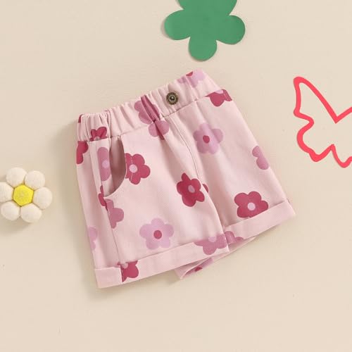 GOOCHEER Roupas de verão para bebês meninas com estampa de flores, bolsos elásticos na cintura, jean