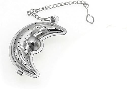 Gold Moon - Infusor de té celestial, metal, bisagra y hebilla con mango de cadena, para té de hojas sueltas