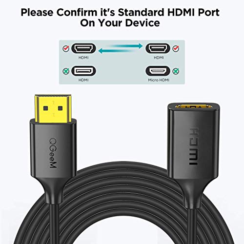 Qgeem Hdmi Extension Cable 3Ft, 4K Hdmi 2.0 Extender Male To Female Cable,Supports 3D, Full Hd,2160P,Compatible With Roku Fire Stick,For Laptop,Ps4,Hdtv,Monitor,Projector,Hdmi Port Extender #TOP4