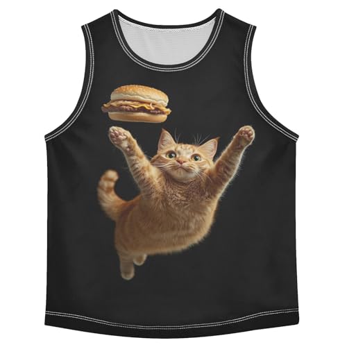 Boys Tank Top Shirts Cat Hamburger Animal Food Sleeveless T-Shirts Crew Neck for Kids Clothing Children
