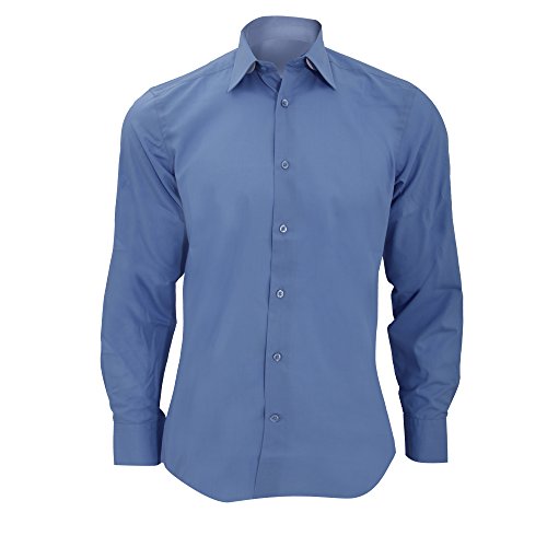 Image of Russell Collection Mens Long Sleeve Poly Cotton Easy Care Tailored Poplin Shirt (2XL) (Corporate Blue)