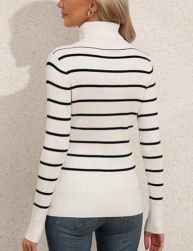 Image of Rocorose Women's Ribbed Turtleneck Sweater Long Sleeve Knitted Solid Pullover