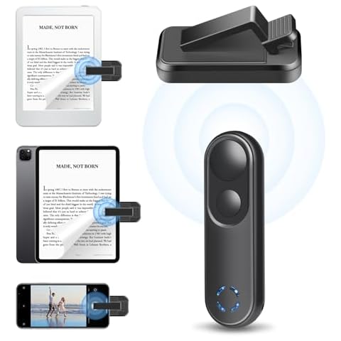 LANGREE RF Remote Control Page Turner for Kindle Paperwhite Oasis Scribe Kobo, Kindle Accessories for eReader, Remote Camera Shutter and Video, Remote Page Clicker for ipad Tablet Reading Novel Black Cover