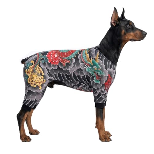 IYZXZYI Dog Tattoo Bodysuit, Soft Stretch Pet Jumpsuit for Dogs & Cats, Breathable Tattoo Print Outfit for Photos, Parties, Daily Wear & Shedding Control (XL)