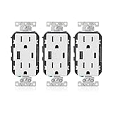 Leviton T5633-BW 3 Pack 15A 125V Decora Tamper Resistant Type A and Type C USB Charger Duplex Receptacle Outlet, White